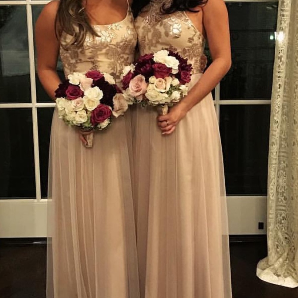 Champagne and lace halter top gown- AMSALE